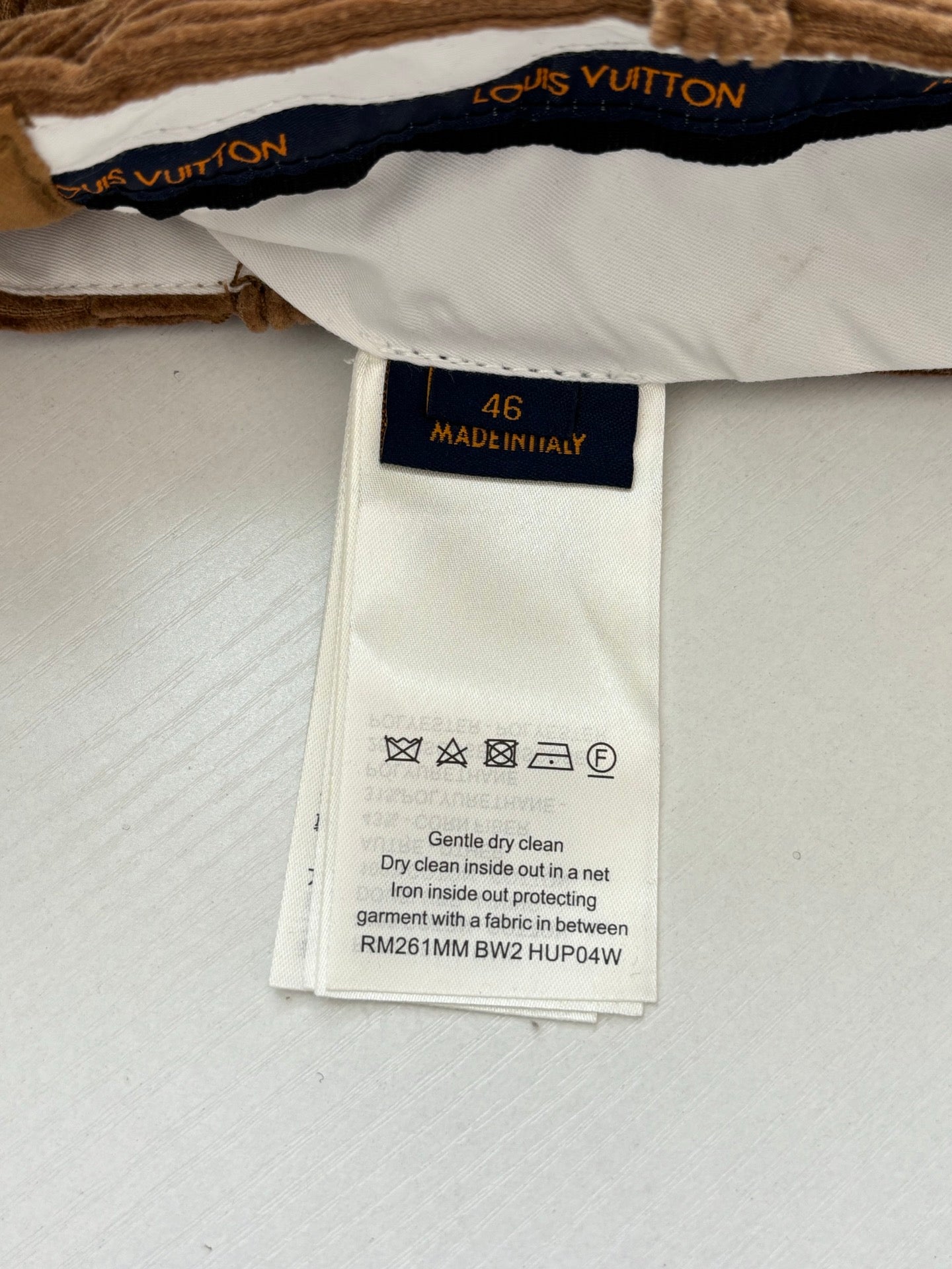 Louis Vuitton pants care label, size 46, Made in Italy