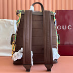 Camouflage backpack with brown adjustable straps and back mesh panel