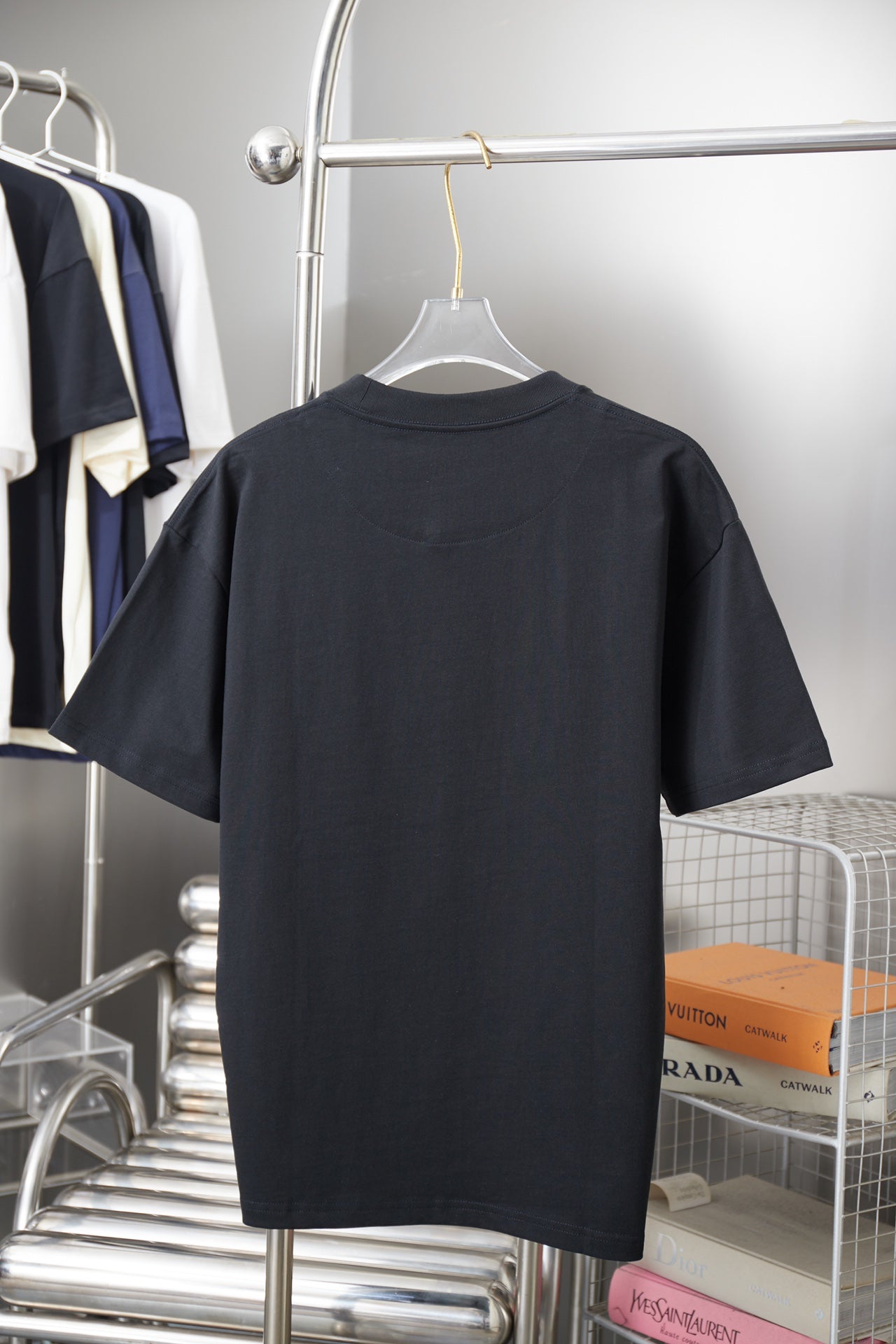 Fendi navy T-shirt back view with crew neckline and short sleeves
