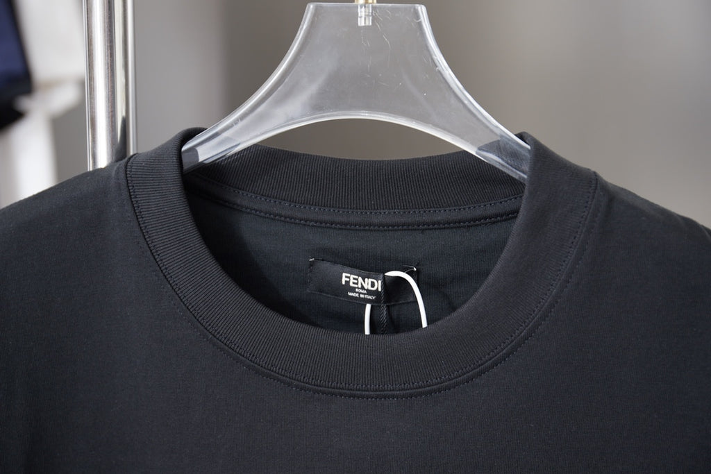 Fendi navy crewneck T-shirt with inner label at the collar
