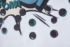 Fendi logo detail on white T-shirt, multicolor dots and streaks print