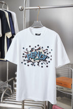 Fendi short-sleeve T-shirt, white crewneck with colorful FENDI logo print