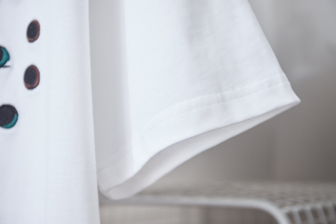 Fendi short-sleeve T-shirt, white with stitched curved hem and sleeve cuff