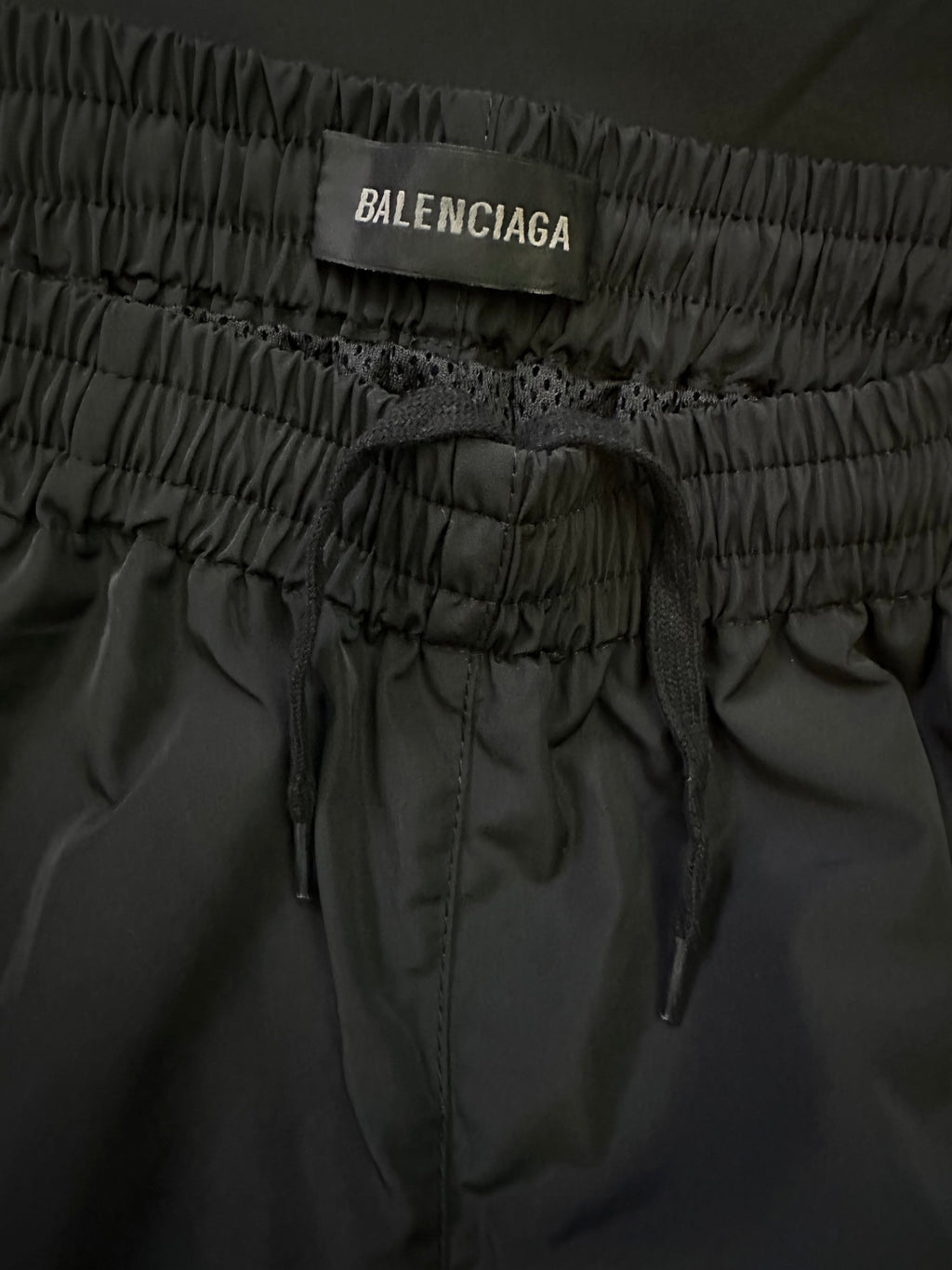 Balenciaga black elastic drawstring waist with BALENCIAGA logo label