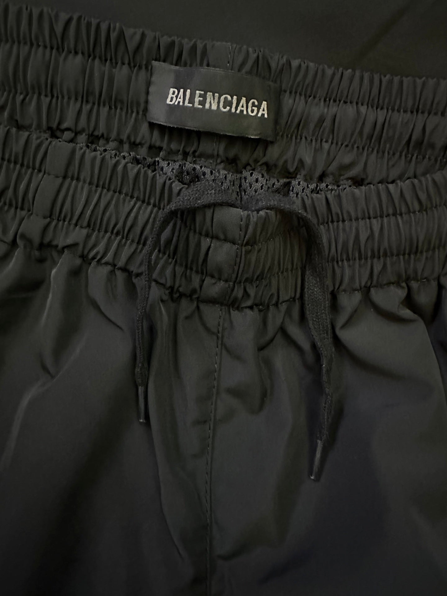 Balenciaga black elastic drawstring waist with BALENCIAGA logo label