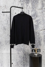 Black knit sweater, long sleeves, crew neck, plain back view
