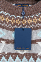 Brown knit sweater with Louis Vuitton logo button and hanging tag