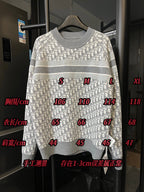 Light gray Dior monogram knit sweater with “CHRISTIAN DIOR” stripe on front