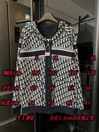 Dior long zip hoodie front in black-and-white logo print with center zipper and hood