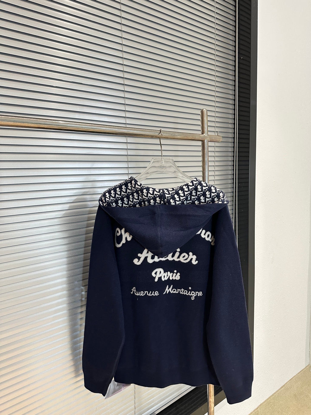 Navy long-sleeve sweatshirt with Christian Dior script and logo on front