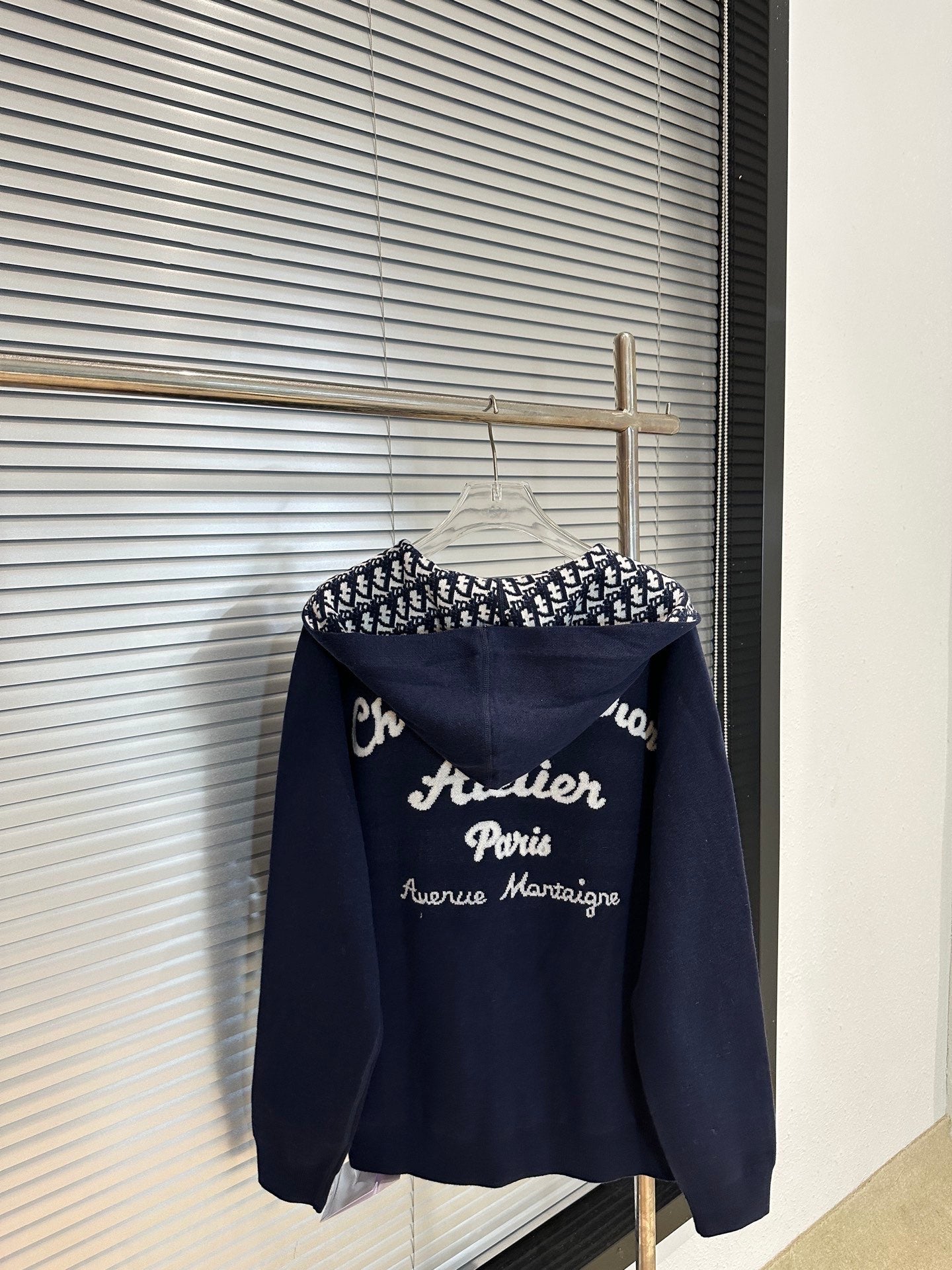 Navy long-sleeve sweatshirt with Christian Dior script and logo on front