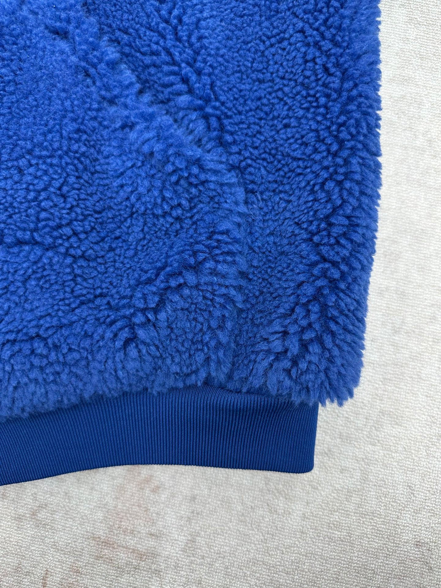 Balenciaga blue sherpa jacket cuff with ribbed knit trim