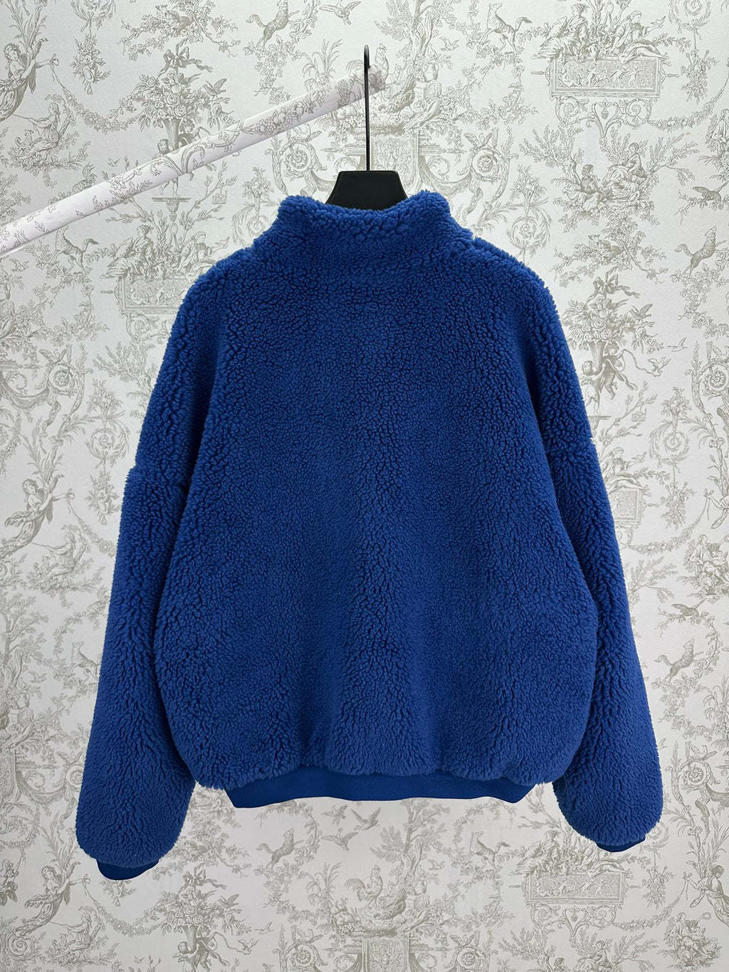 Balenciaga blue sherpa half-zip jacket with ribbed hem and high neckline