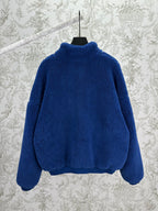 Balenciaga blue sherpa half-zip jacket with ribbed hem and high neckline