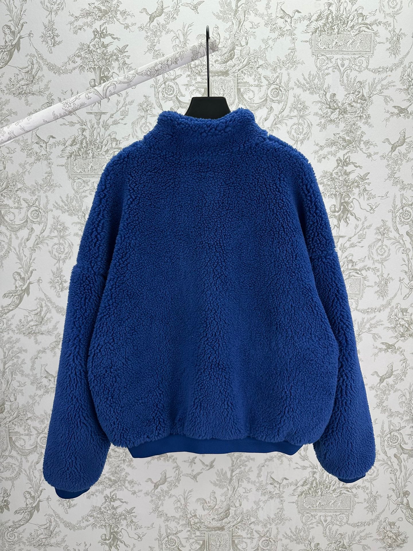 Balenciaga blue sherpa half-zip jacket with ribbed hem and high neckline
