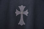 Dark gray T-shirt featuring a small cross emblem applique