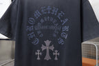 Dark gray short-sleeve T-shirt with circular back print and icons