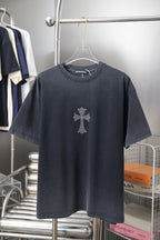 Dark gray short-sleeve T-shirt with a cross emblem on the chest