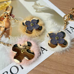 Louis Vuitton keychain charm pair with blue flower charms and pink fur