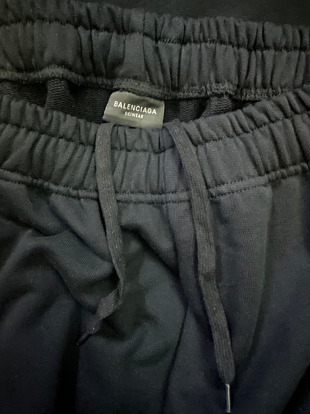 Black drawstring pants with Balenciaga size label inside waistband