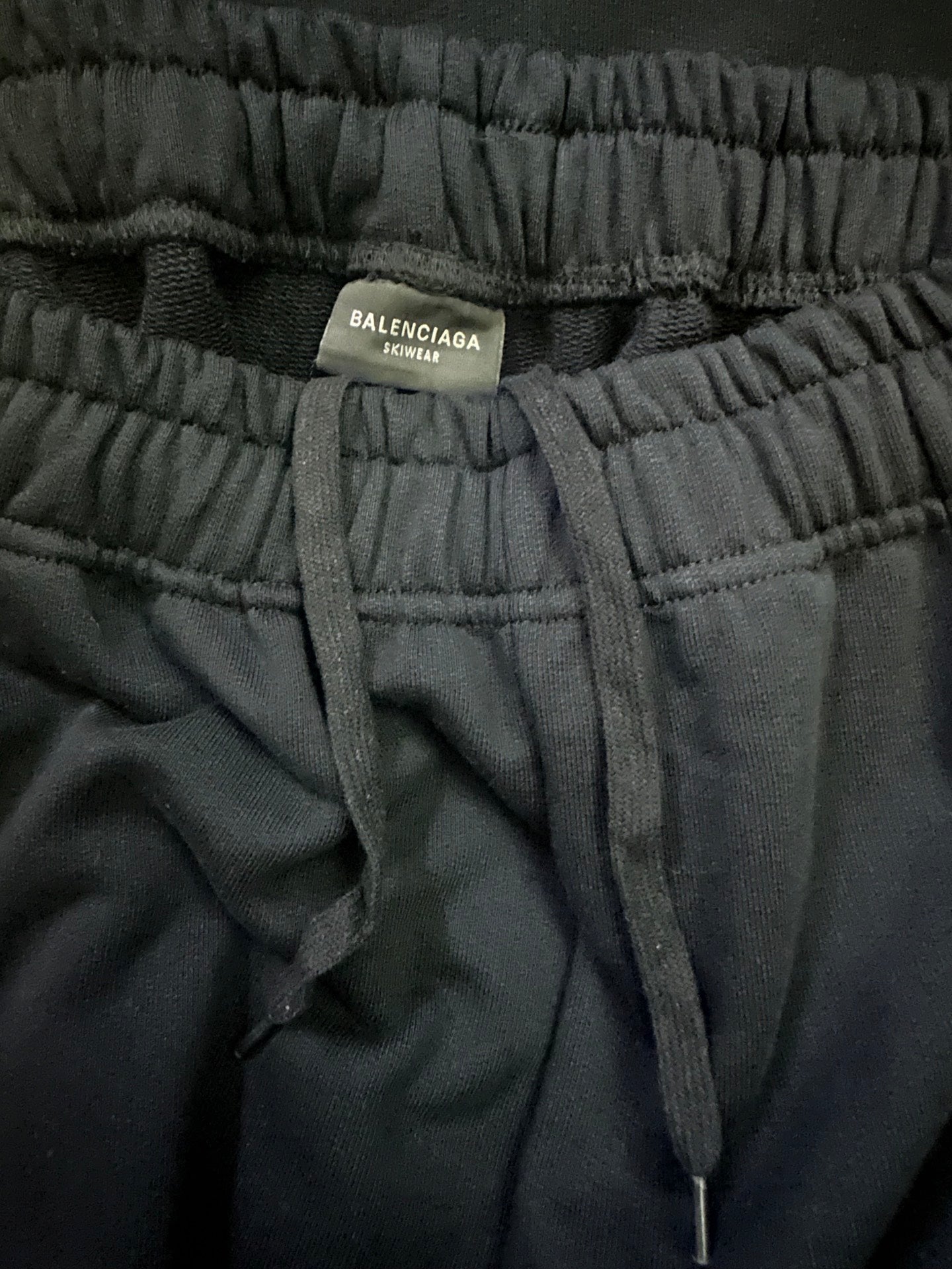 Black drawstring pants with Balenciaga size label inside waistband