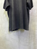 Dark charcoal short-sleeve T-shirt back view with wide hem and drape
