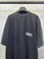 Dark charcoal short-sleeve T-shirt with Balenciaga chest logo and crew neck