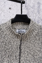 Speckled knit zip jacket with black stand collar and center zipper