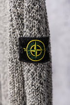Stone Island speckled knit jacket with black logo patch, close-up