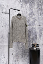 Stone Island speckled knit zip jacket, stand collar, front view on hanger