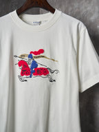 White short-sleeve T-shirt with multicolor polo player embroidery