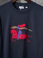Navy crew-neck short-sleeve T-shirt with colorful animal rider graphic