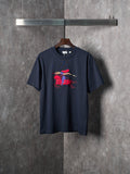 Navy crew-neck short-sleeve T-shirt with colorful animal graphic on chest