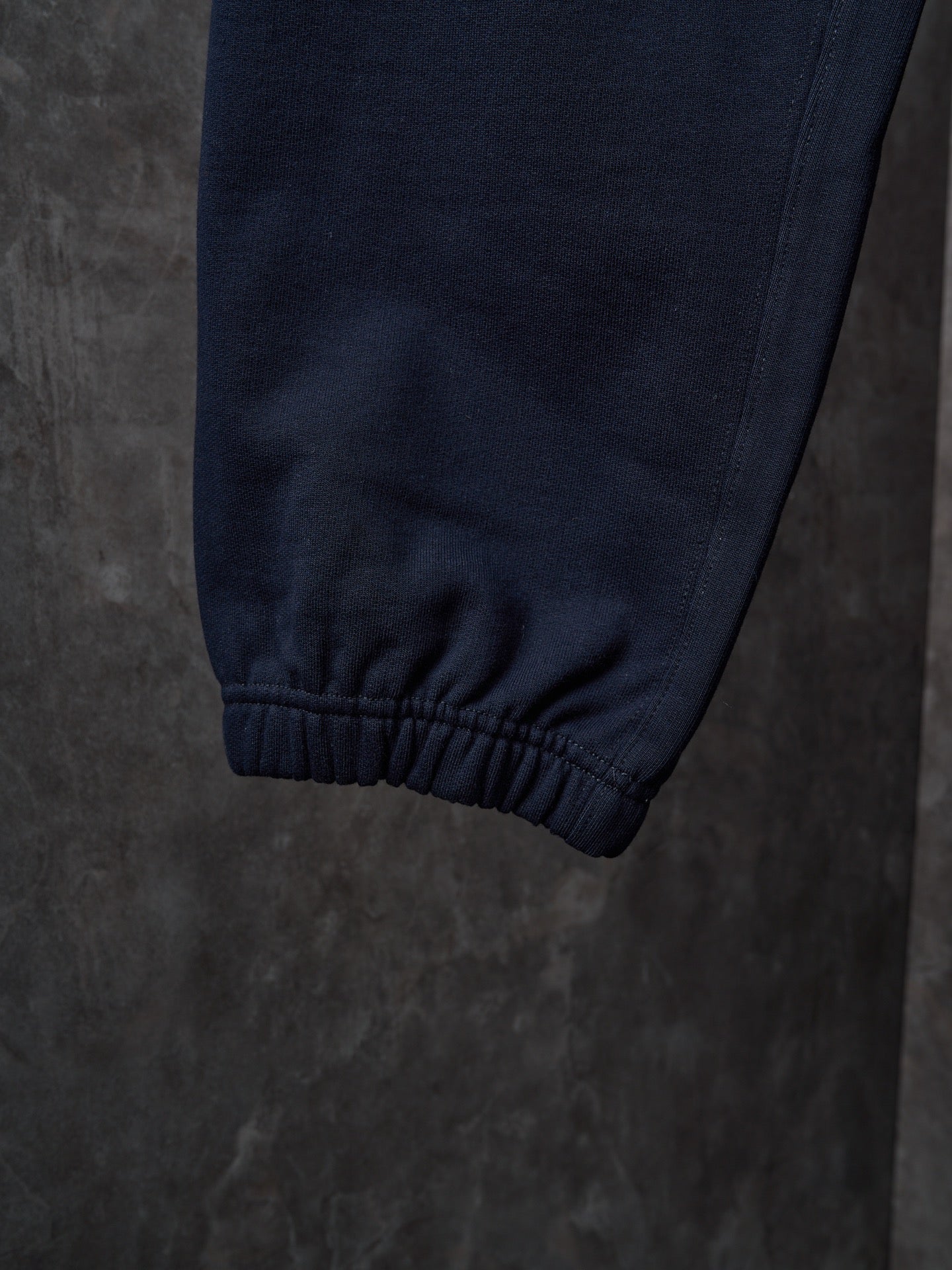 Navy jogger pant hem with elastic cuff