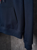 Navy hoodie front pocket and hem with long sleeves