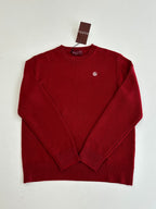 Red Gucci crewneck sweater with small GG logo on the chest