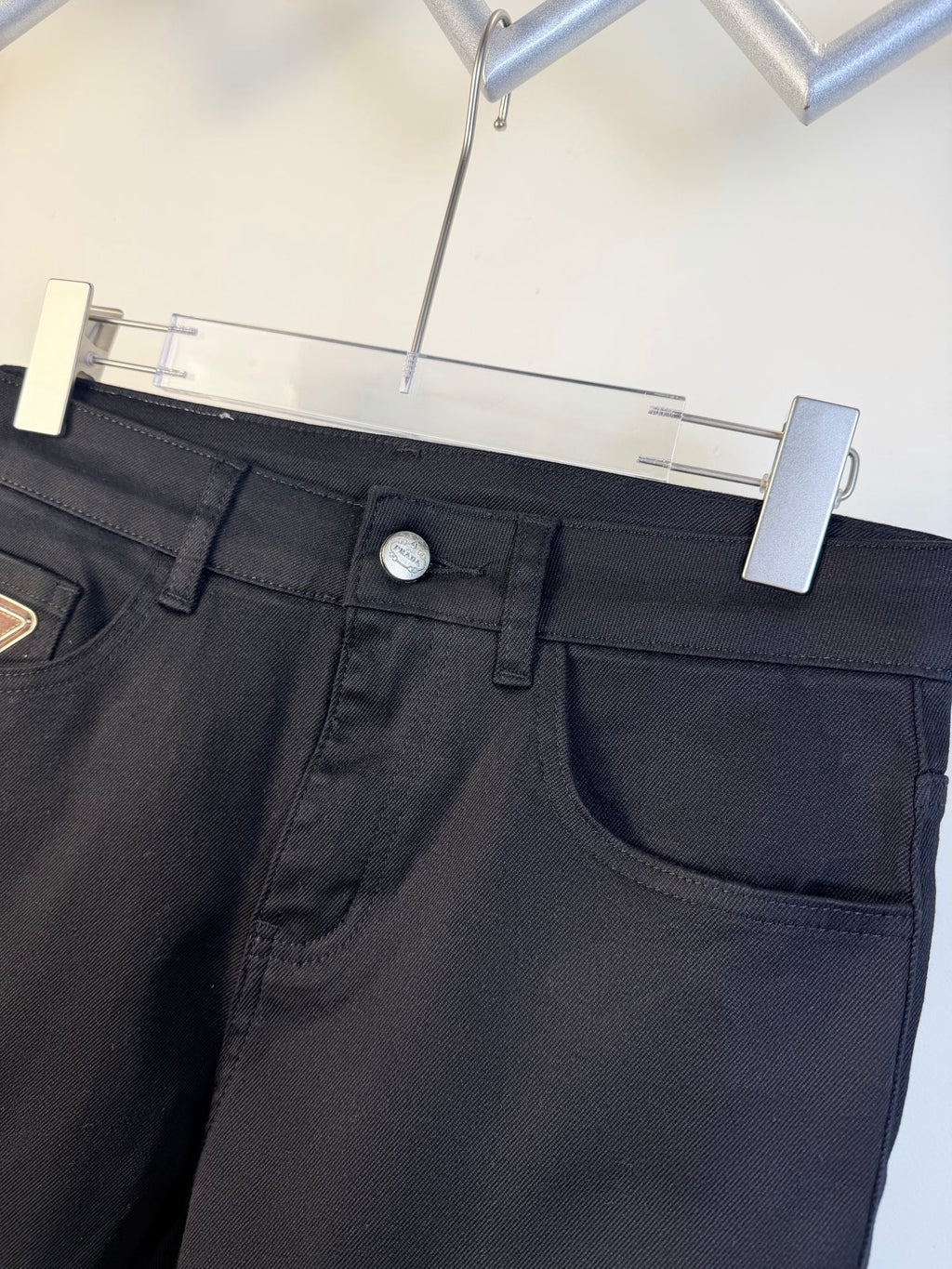 Prada pants front with coin pocket and belt loops, dark blue