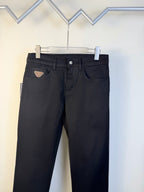 Prada dark blue pants with button fly and front pockets on hanger