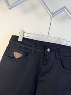Prada pants waistband with logo patch and belt loops, dark blue