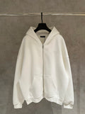 Balenciaga long hoodie, white zip-front with hood and kangaroo pockets