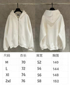 Balenciaga long hoodie on hangers, white zip hooded sweatshirt front and back