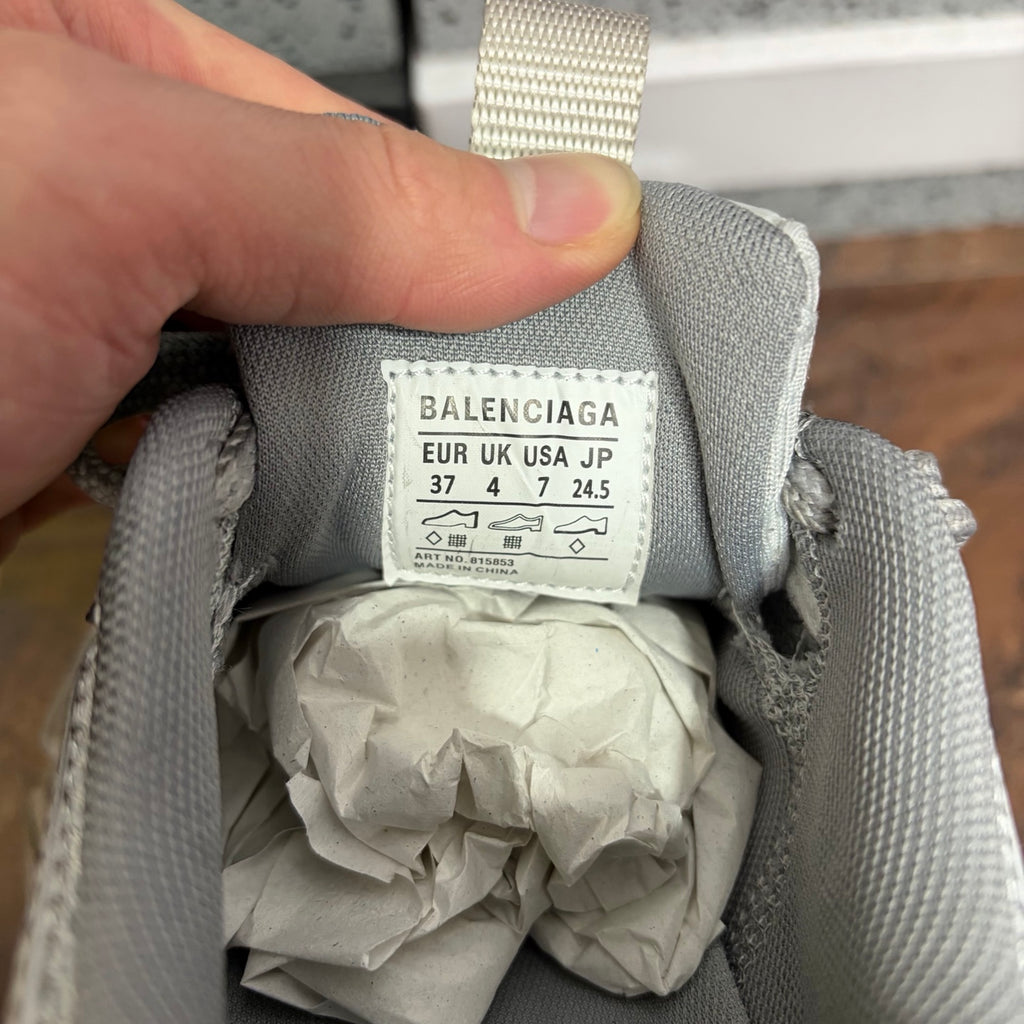 Balenciaga unisex sneaker inside label on light gray tongue lining, size info visible