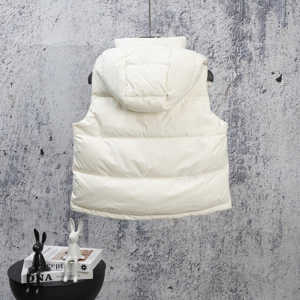 Ralph Lauren white hooded puffer vest with front zipper and pockets