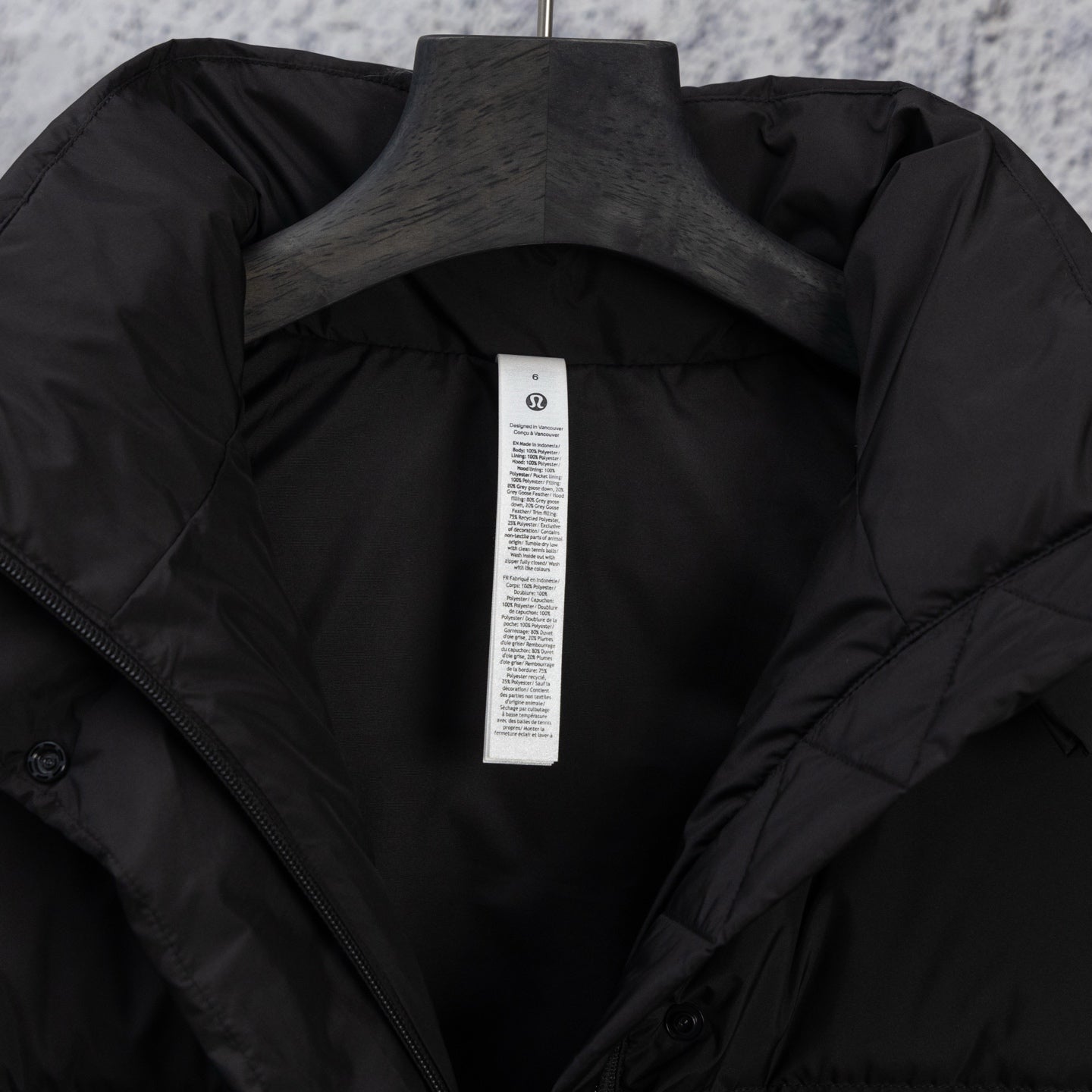 Ralph Lauren black puffer jacket inner lining with zipper and care label