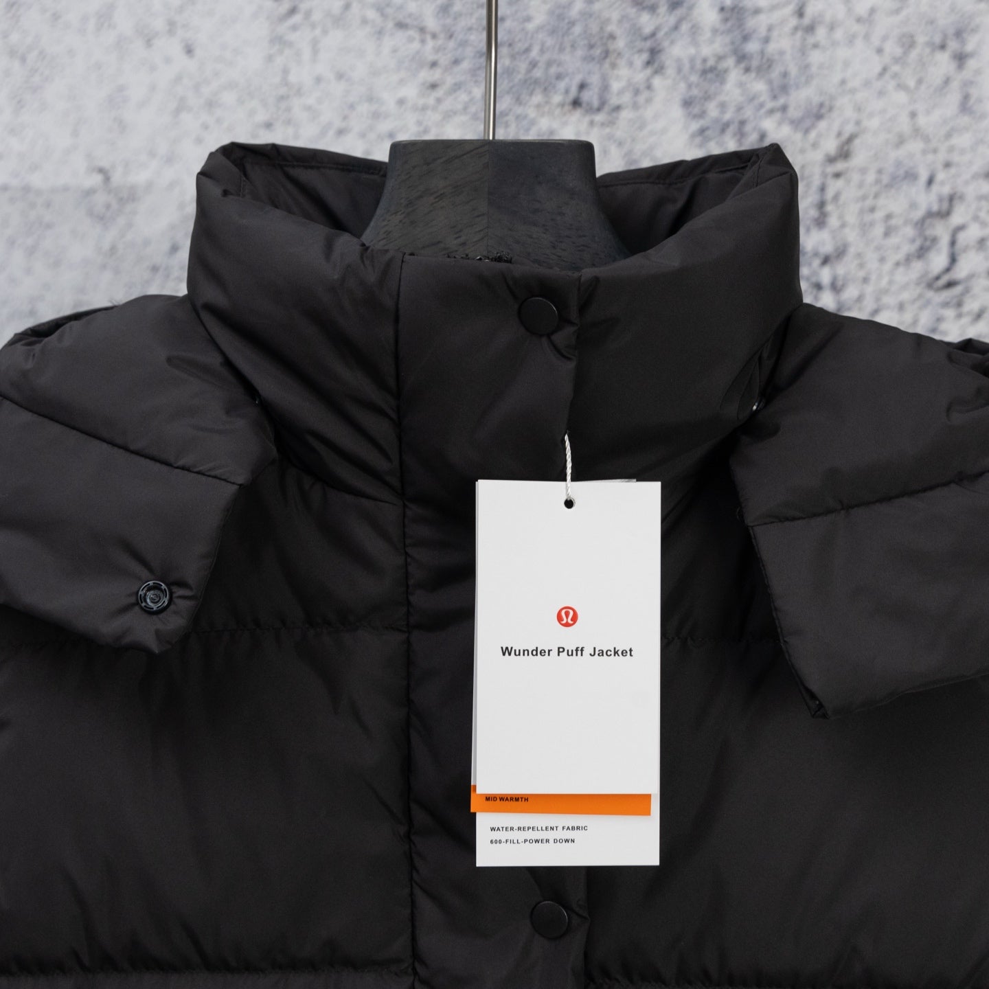Ralph Lauren black puffer jacket with stand collar and snap buttons