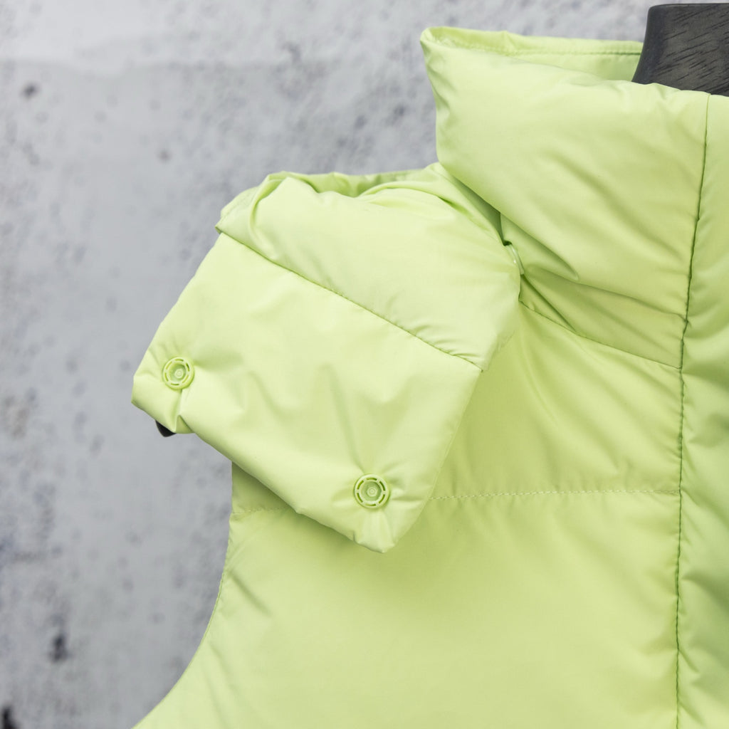 Ralph Lauren lime green puffer vest with padded sleeves and side button detail