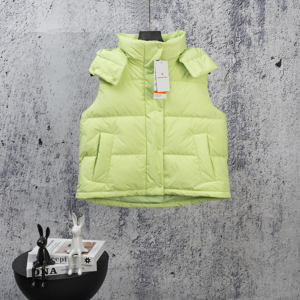 Ralph Lauren lime green puffer vest with stand collar and snap front