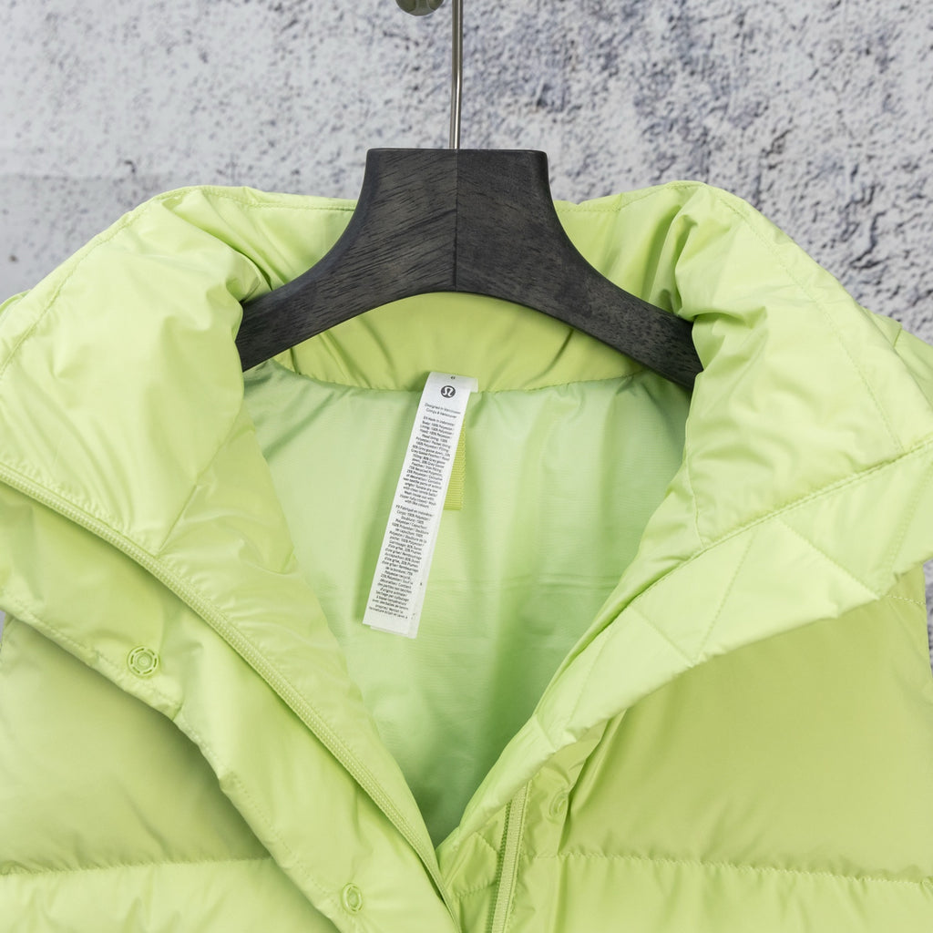 Ralph Lauren lime green puffer vest with open stand collar and inner tag