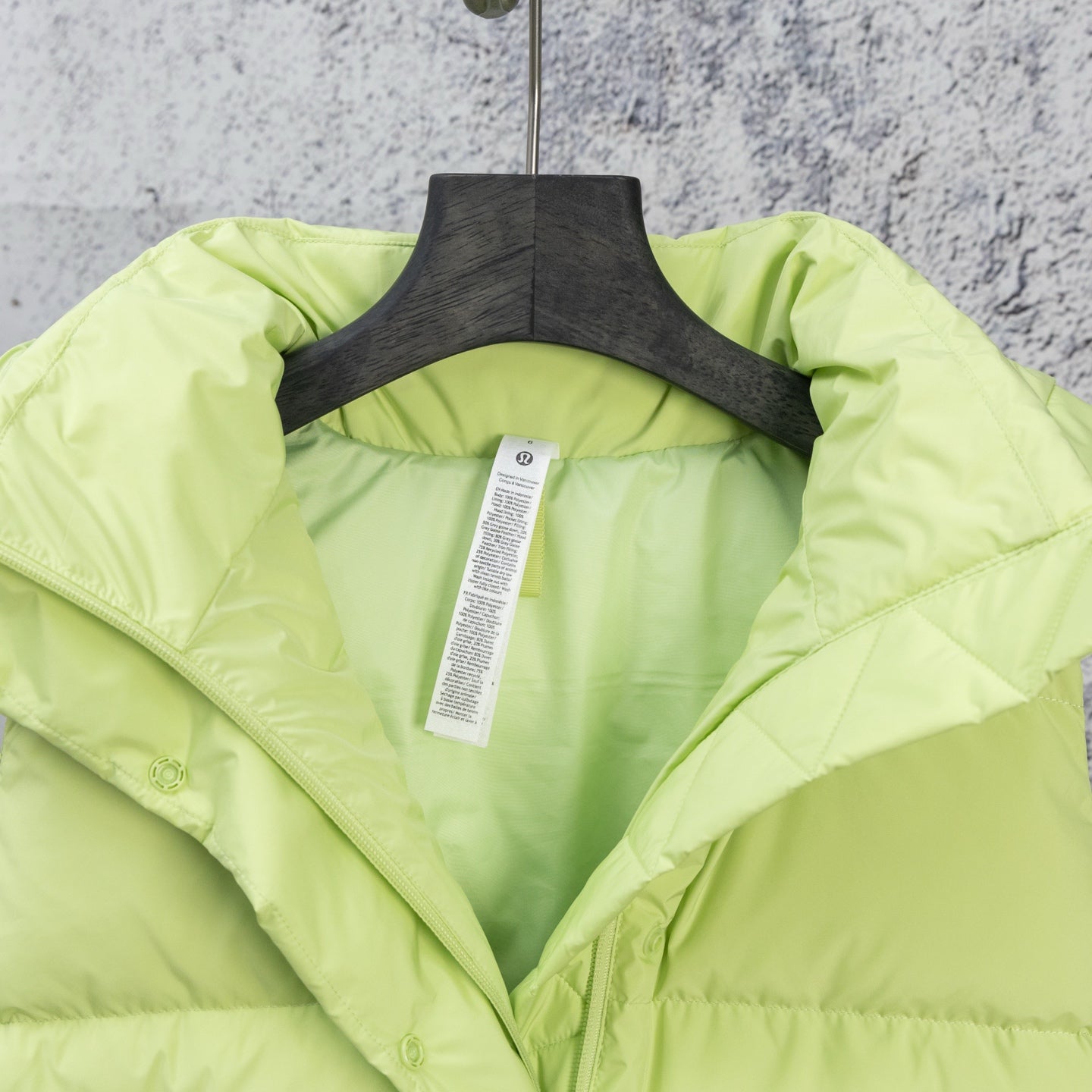 Ralph Lauren lime green puffer vest with open stand collar and inner tag