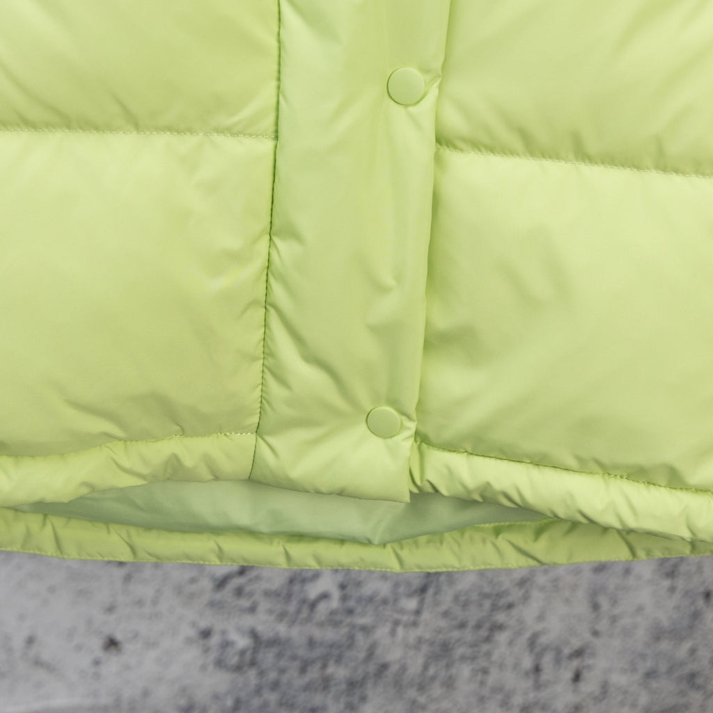 Ralph Lauren lime green puffer vest hem with snap placket and top button
